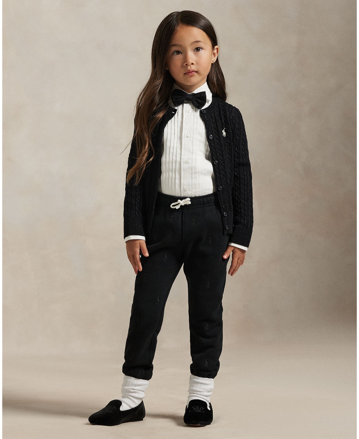 Polo Ralph Lauren Toddler and Little Girls Metallic Cable Cotton-Blend Cardigan Sweater - Black