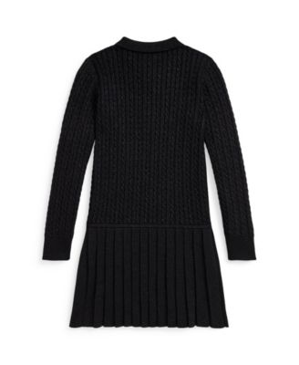 Girls' 7-16 Metallic Mini-Cable Polo Sweater Dress