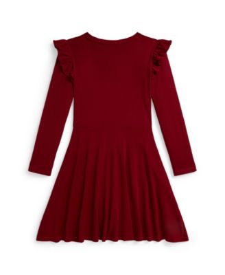 Girls 7-16 Long Sleeves Ruffled Ribbed Dress