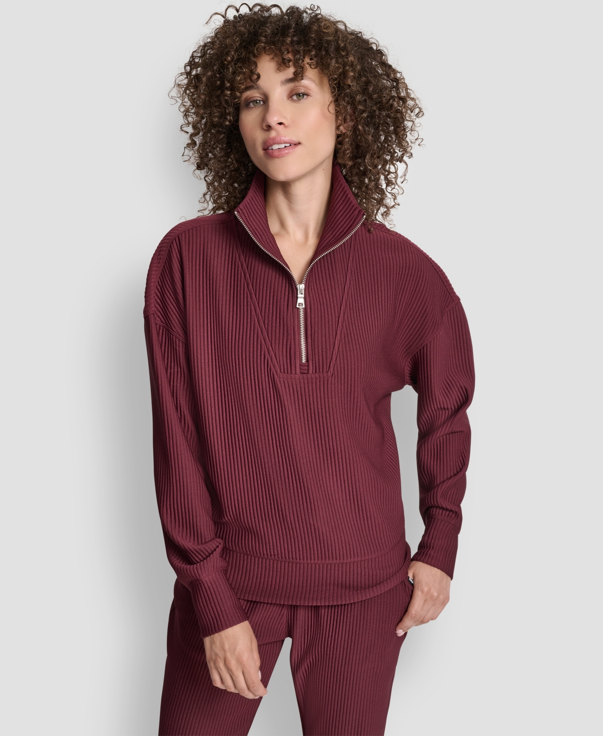 Dkny Women's Tech Ottoman Half-zip Mock Neck Sweatshirt In Burgundy