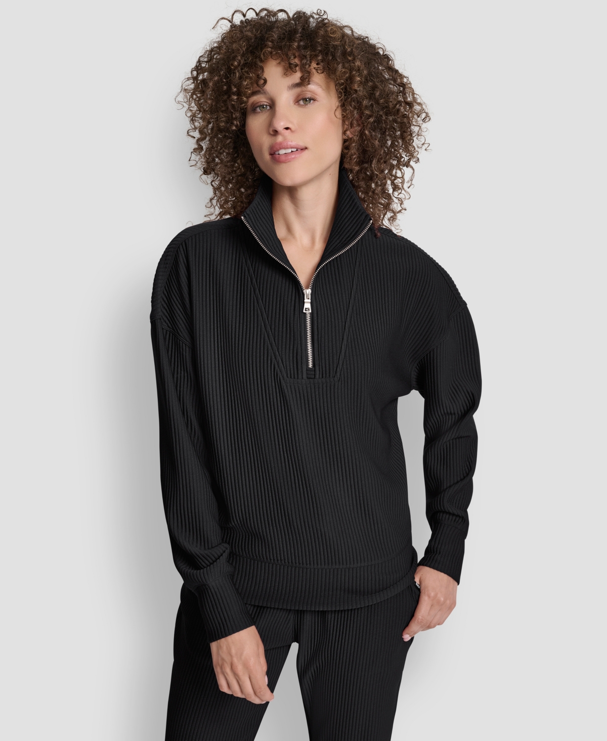 Dkny Women's Tech Ottoman Half-zip Mock Neck Sweatshirt In Black