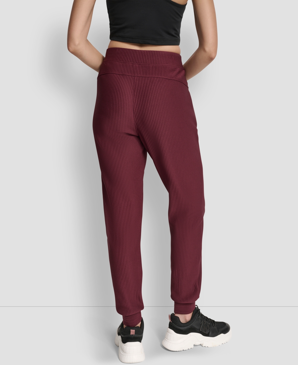Dkny Women's Tech Ottoman Cuffed High Rise Joggers In Burgundy