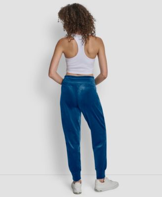 Women's Platinum Velour Rhinestone Logo Slim Fit Joggers