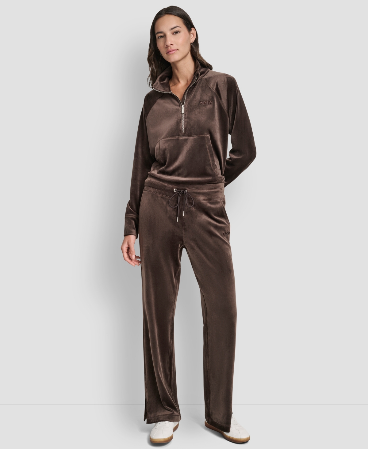 Dkny Women's Hd Embroidery Logo Slit Track Pants In Brown