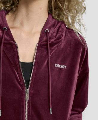 Women's Platinum Velour Rhinestone Logo Full-Zip Hoodie