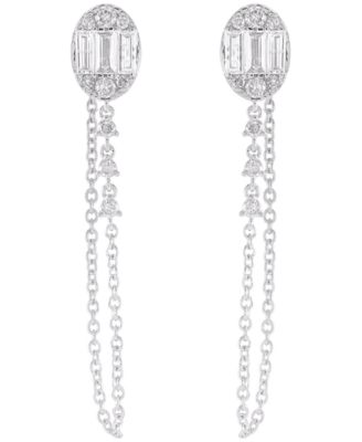 Macy's - Diamond Baguette & Round Drop Earrings (1 ct. t.w.) in 14K White Gold