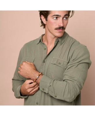 Red Jasper Mens Bracelet, Stretch Beaded Bracelet for Men with Clover Logo and Jasper Beads