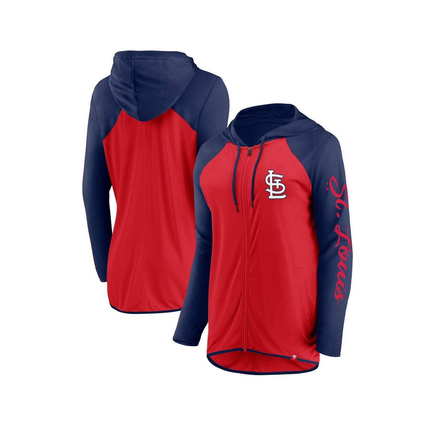 Women's Red/Navy St. Louis Cardinals Script Sleeve Full-Zip Hoodie
