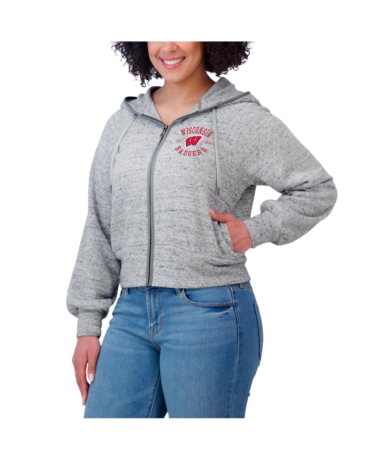Wear By Erin Andrews Women'sheather Gray Wisconsin Badgers Wear Speckle Double-hit Raglan Full-zip Hoodie In Gray