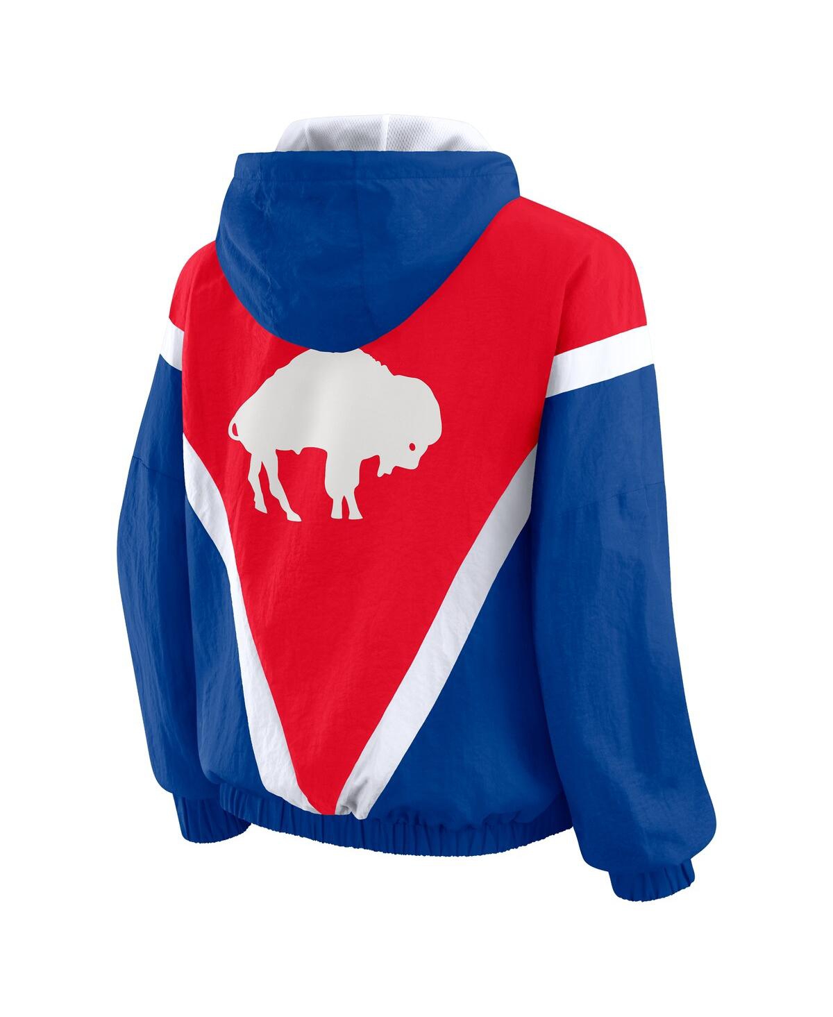 Wear By Erin Andrews Women's Red/royal Buffalo Bills Retro Crinkle Full-zip Hoodie Windbreaker Jacket In Blue