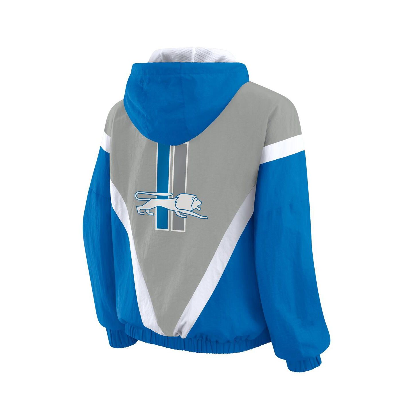 Женские худи WEAR by Erin Andrews Blue/Silver Detroit Lions Retro Crinkle Full-Zip Windbreaker Jacket — фото 3