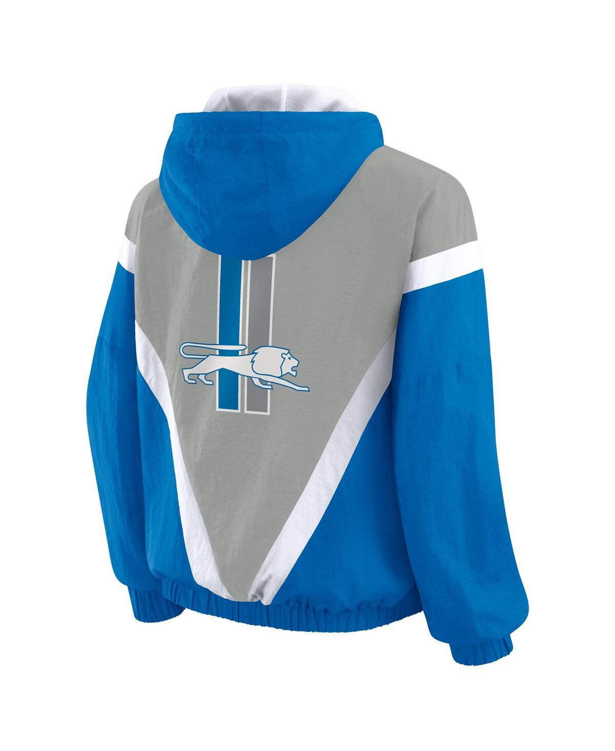 Wear By Erin Andrews Women's Blue/silver Detroit Lions Retro Crinkle Full-zip Hoodie Windbreaker Jacket In Multi
