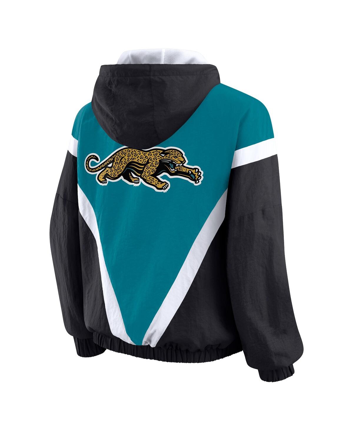 Wear By Erin Andrews Women's Teal/black Jacksonville Jaguars Retro Crinkle Full-zip Hoodie Windbreaker Jacket In Blue