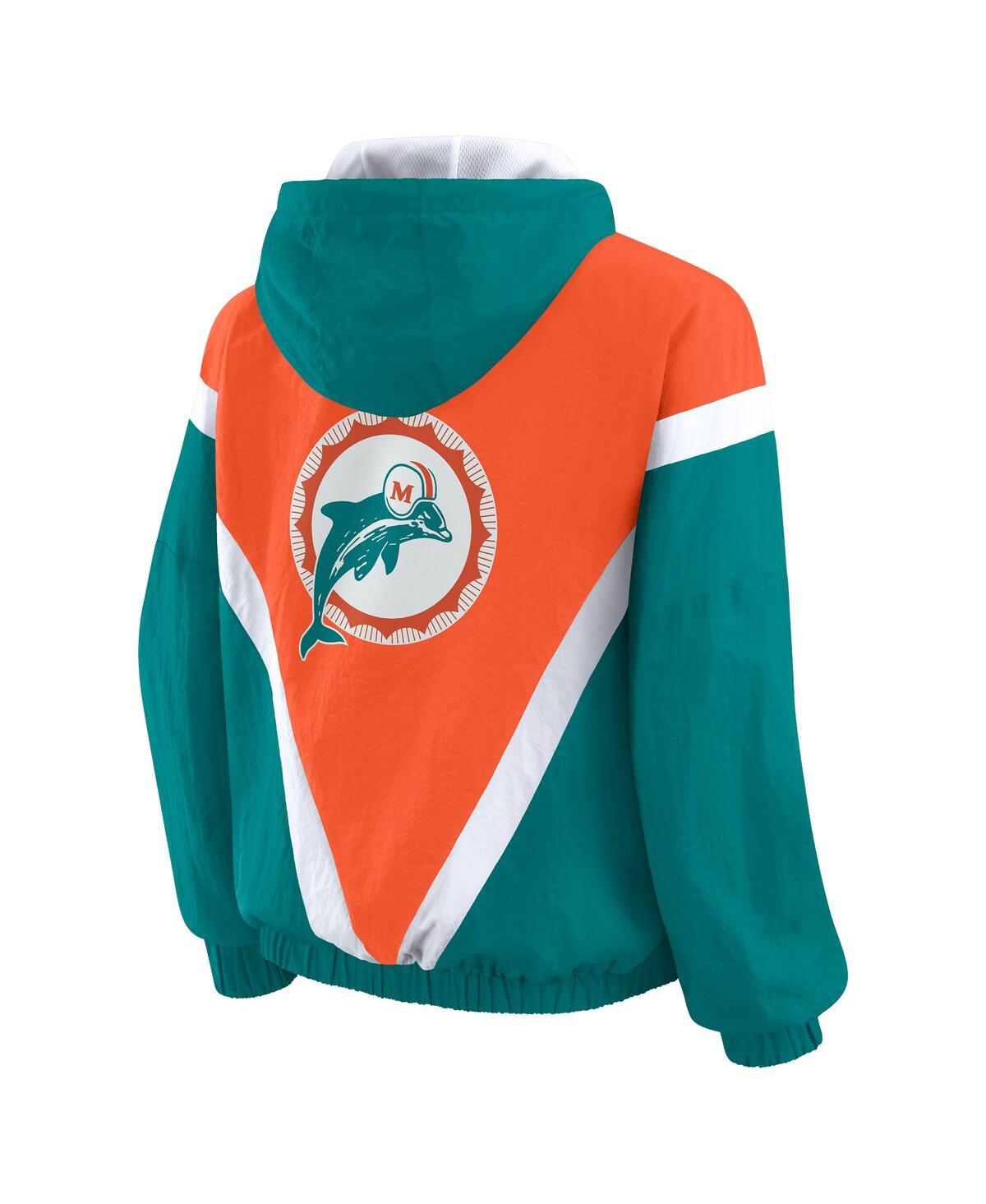 Wear By Erin Andrews Women's Orange/aqua Miami Dolphins Retro Crinkle Full-zip Hoodie Windbreaker Jacket In Multi