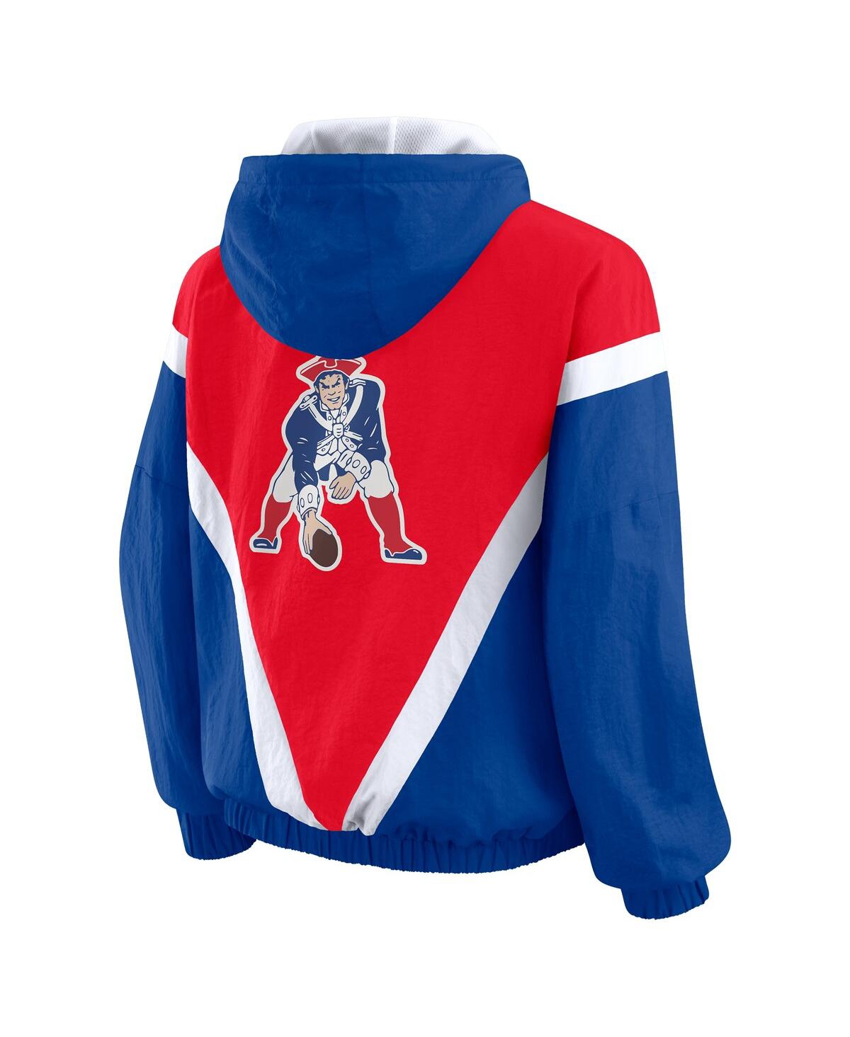 Wear By Erin Andrews Women's Red/navy New England Patriots Retro Crinkle Full-zip Hoodie Windbreaker Jacket In Multi