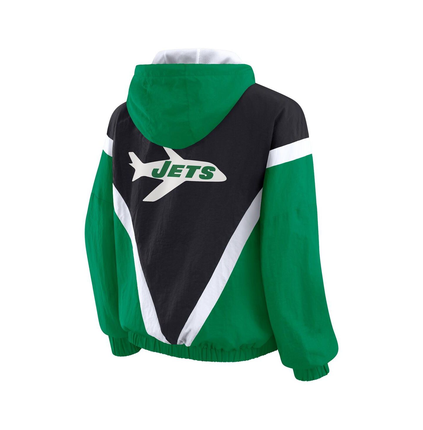 Женские худи WEAR by Erin Andrews Kelly Green/Black New York Jets Retro Crinkle Full-Zip Windbreaker Jacket — фото 3