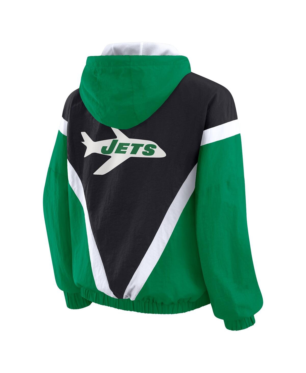 Wear By Erin Andrews Women's Kelly Green/black New York Jets Retro Crinkle Full-zip Hoodie Windbreaker Jacket In Multi