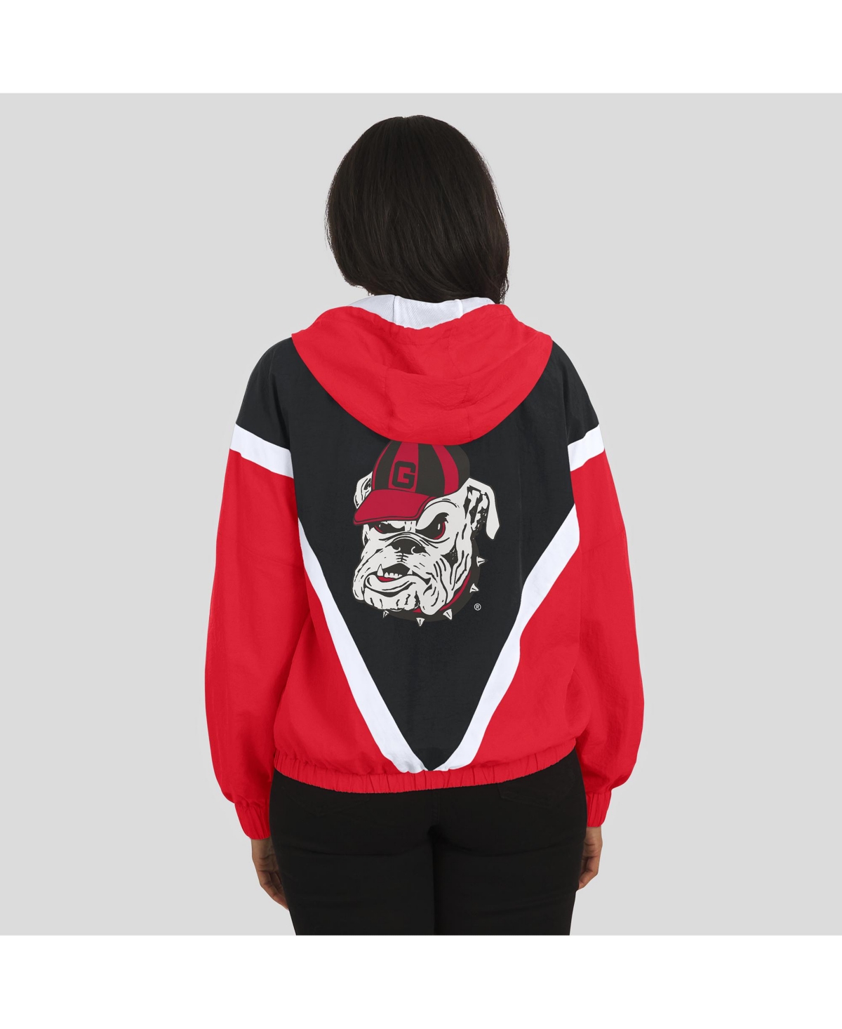Wear By Erin Andrews Women'sred/black Georgia Bulldogs Color Block Full-zip Hoodie Windbreaker Jacket In Multi