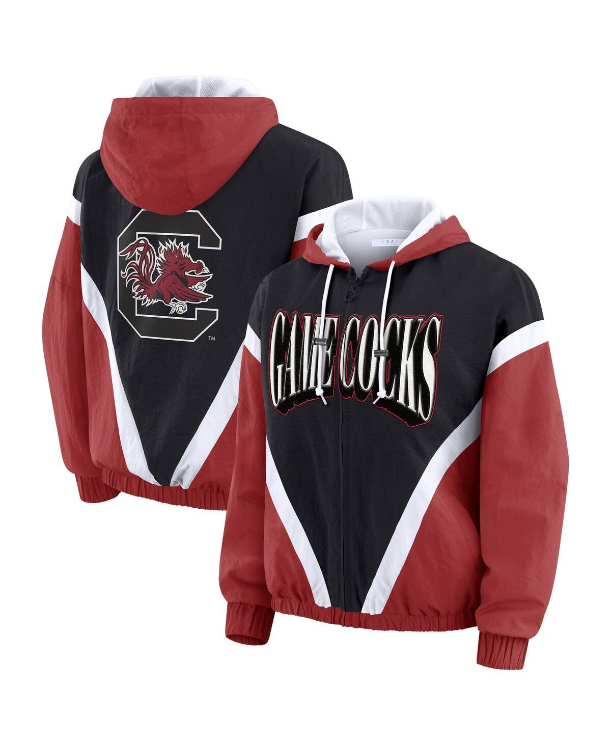 Wear By Erin Andrews Women'sgarnet/black South Carolina Gamecocks Color Block Full-zip Hoodie Windbreaker Jacket In Burgundy