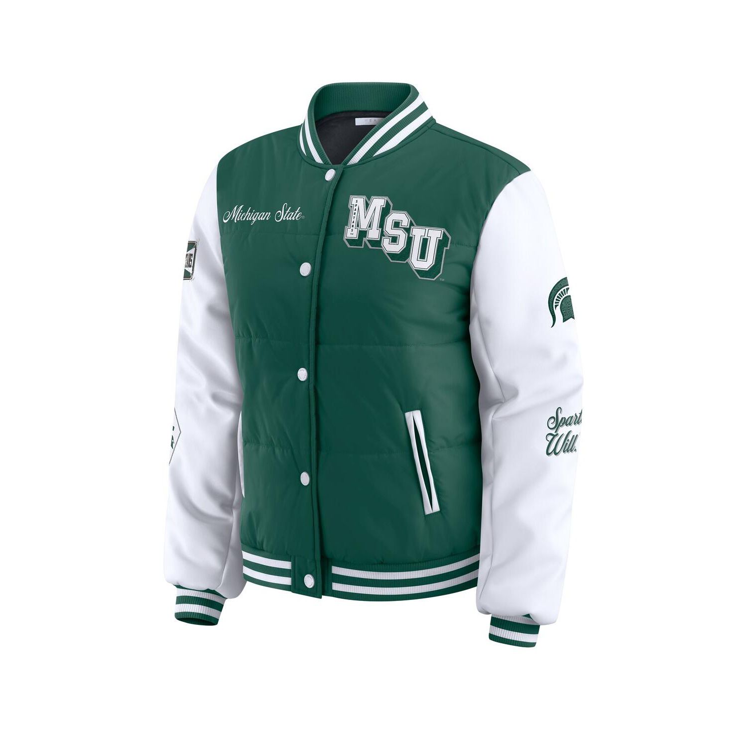 Women's Green Michigan State Spartans Varsity Full-Snap Puffer Jacket