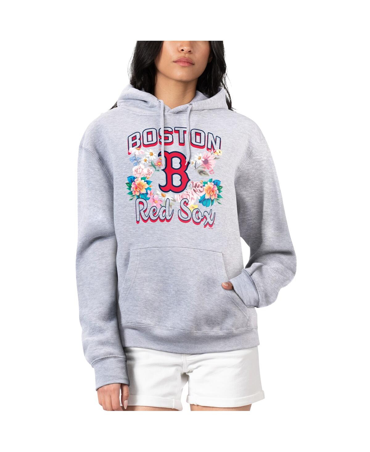 G-iii 4her By Carl Banks G-ill 4her By Carl Banks Women'sheather Gray Boston Red Sox Flowers Graphic Pullover Hoodie In Multi