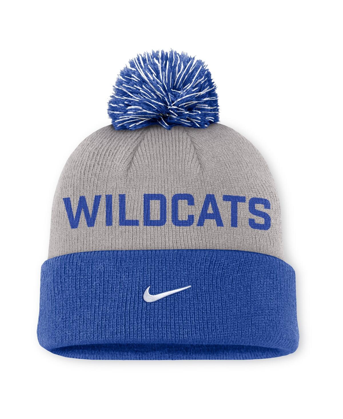 Nike Men's Gray/Royal Kentucky Wildcats Primetime Peak Cuffed Pom with Knit Hat