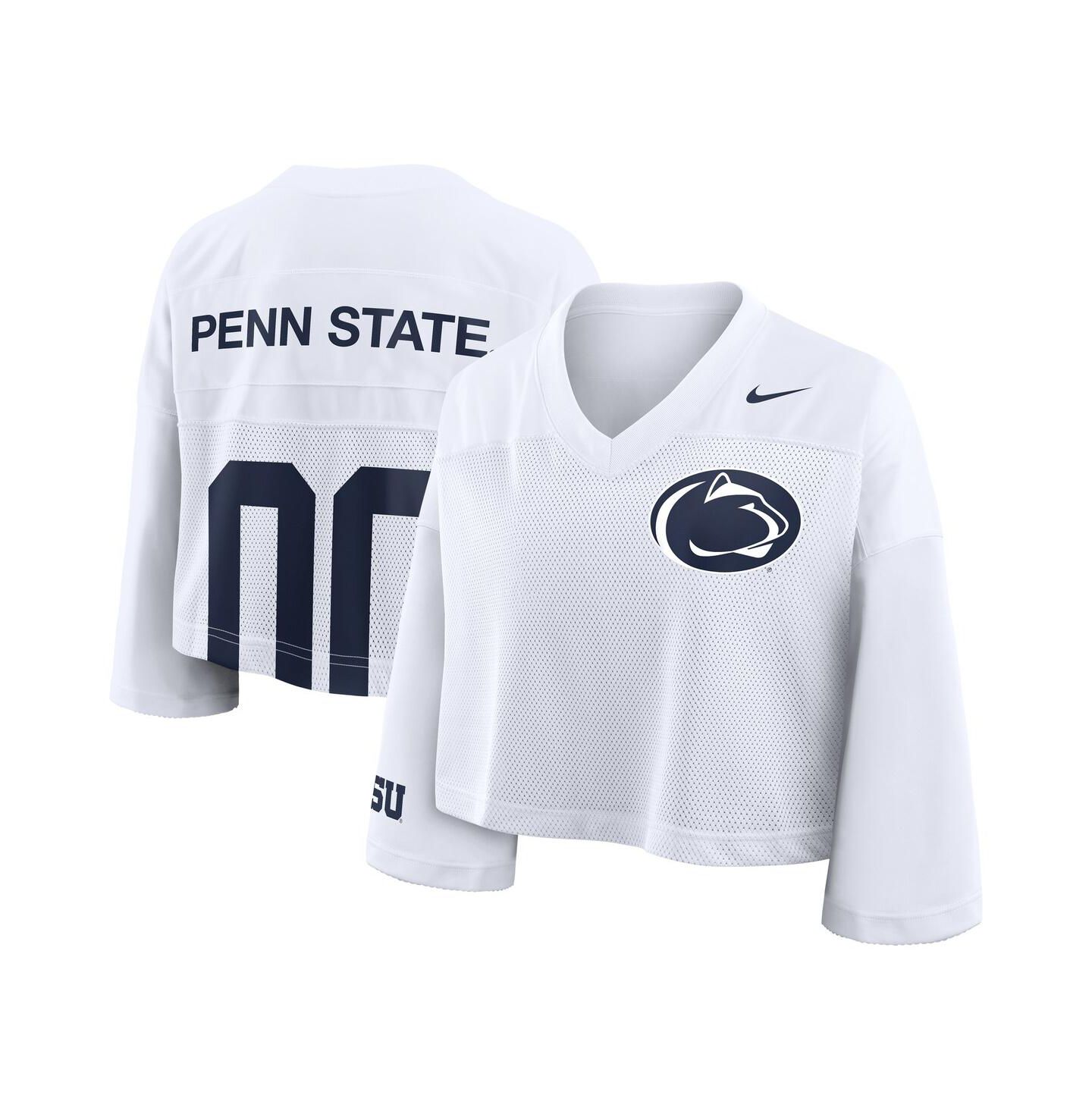 Женское джерси Nike Women's White Penn State Nittany Lions Cropped Mesh Dri-FIT Fashion Jersey — фото 1