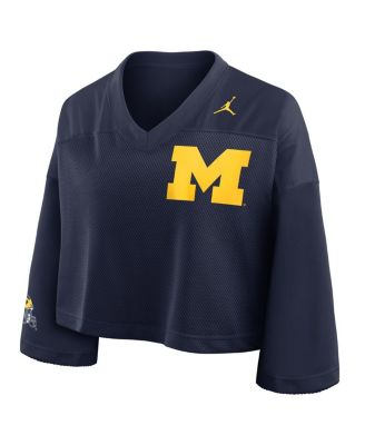 Women's Navy Michigan Wolverines Cropped Mesh Dri-FIT Fashion Jersey