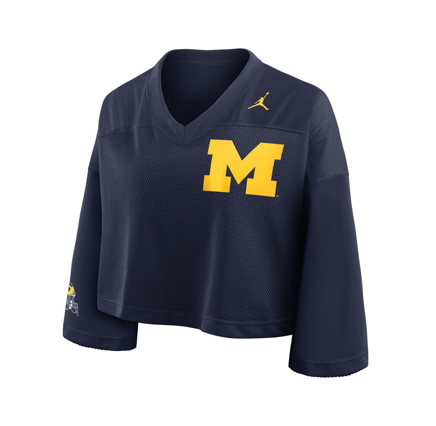 Women's Navy Michigan Wolverines Cropped Mesh Dri-FIT Fashion Jersey
