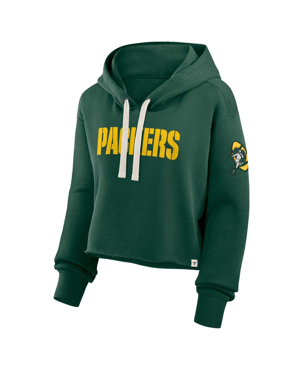 Fanatics Women's Green Green Bay Packers Oversized Hometown Heritage Cropped Hoodie In Green