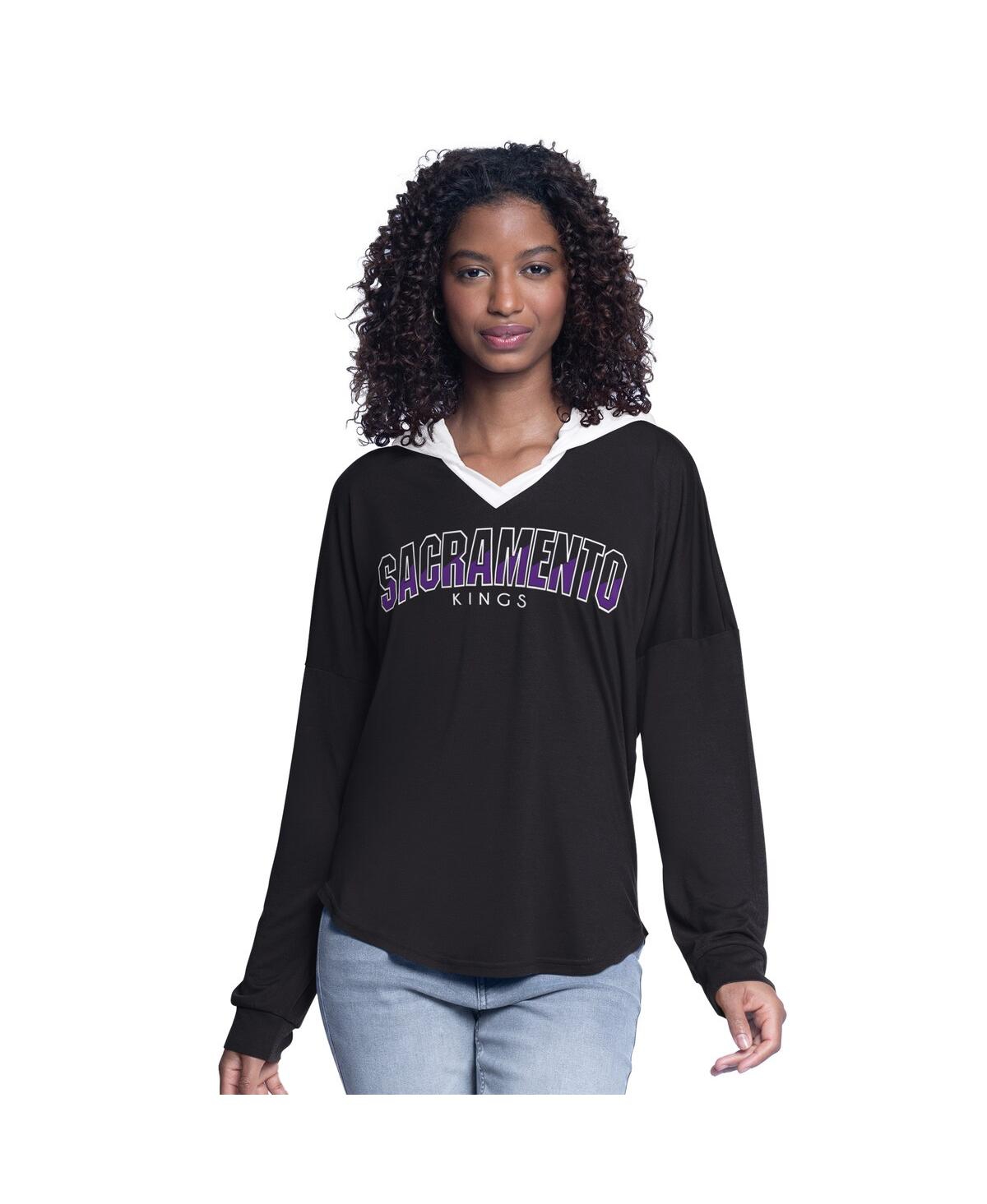 G-iii 4Her by Carl Banks Women's Black Sacramento Kings Bench Player Oversized Long Sleeve Hooded Top - Black
