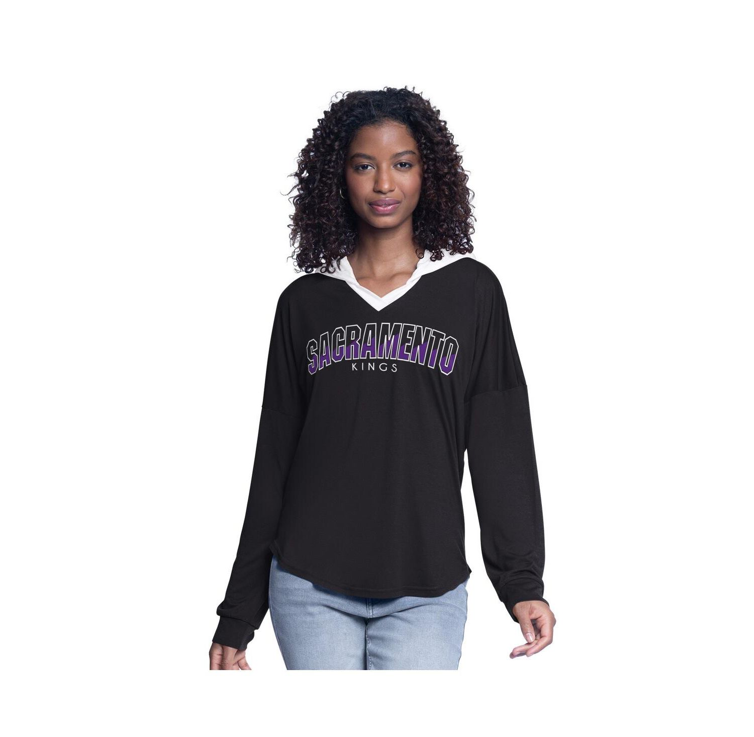 Women's Black Sacramento Kings Bench Player Oversized Long Sleeve Hooded Top
