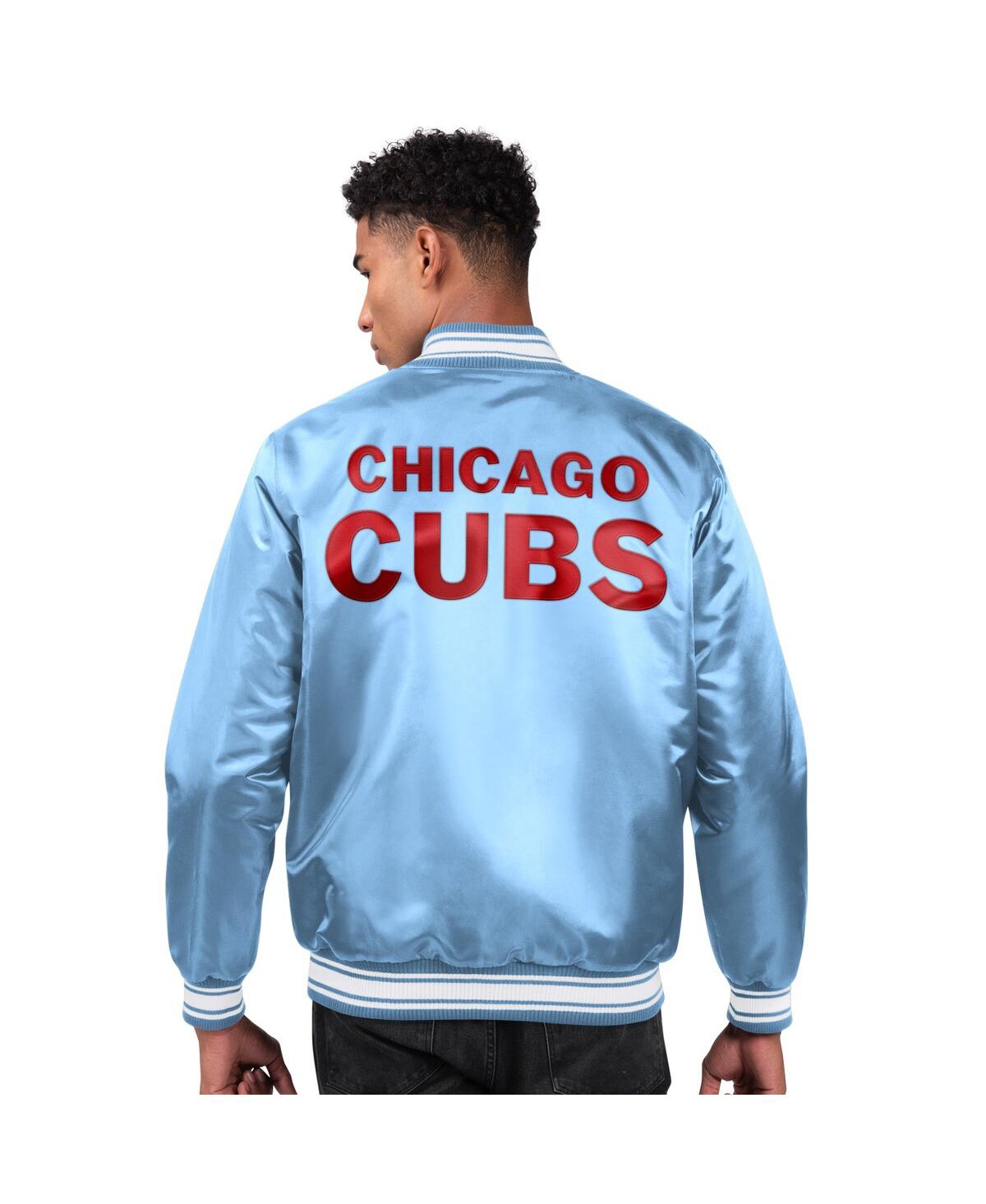 Starter Men's  Light Blue Chicago Cubs Locker Room Satin Full-Snap Varsity Jacket
