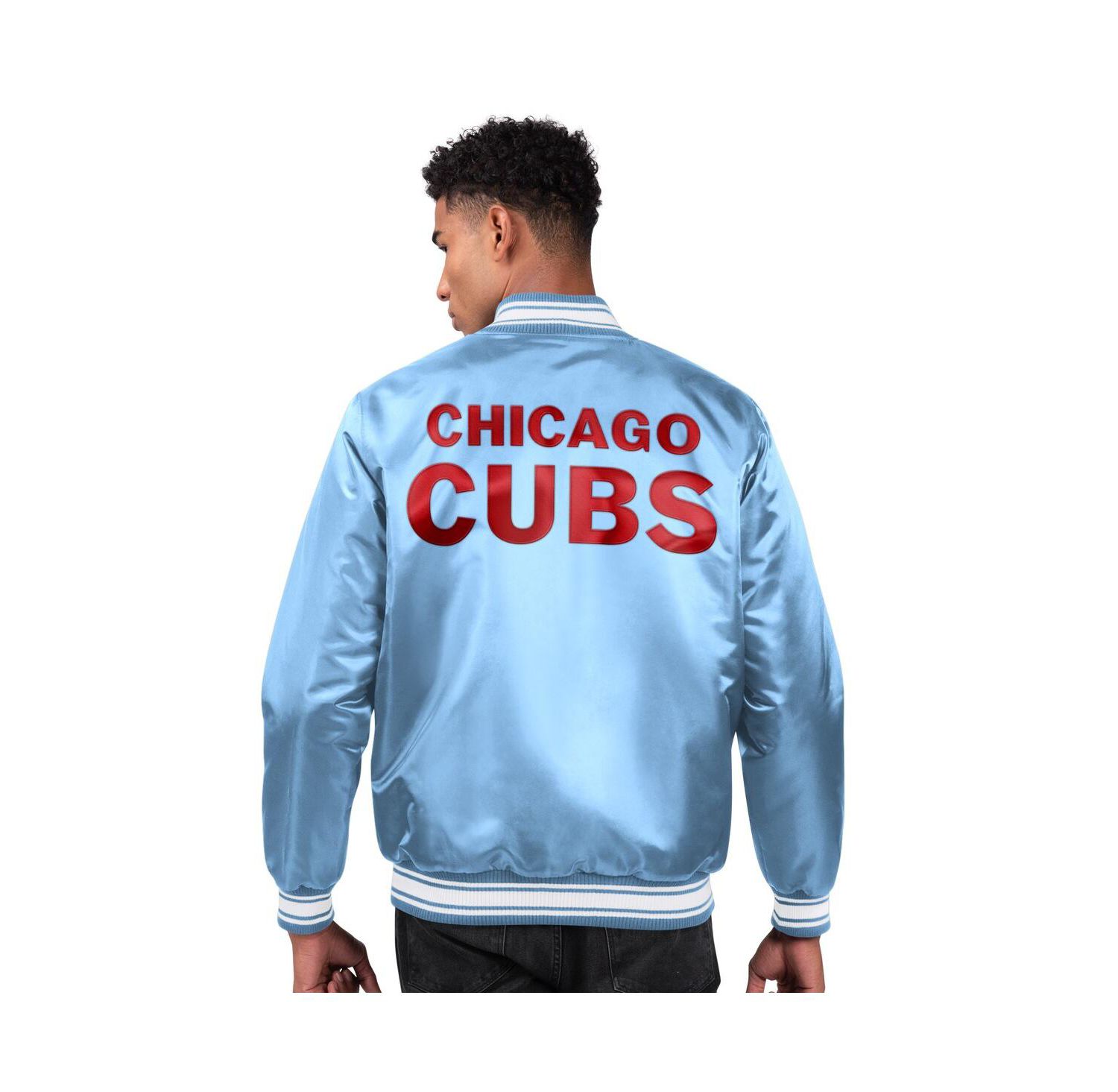 Men's Light Blue Chicago Cubs Locker Room Satin Full-Snap Varsity Jacket