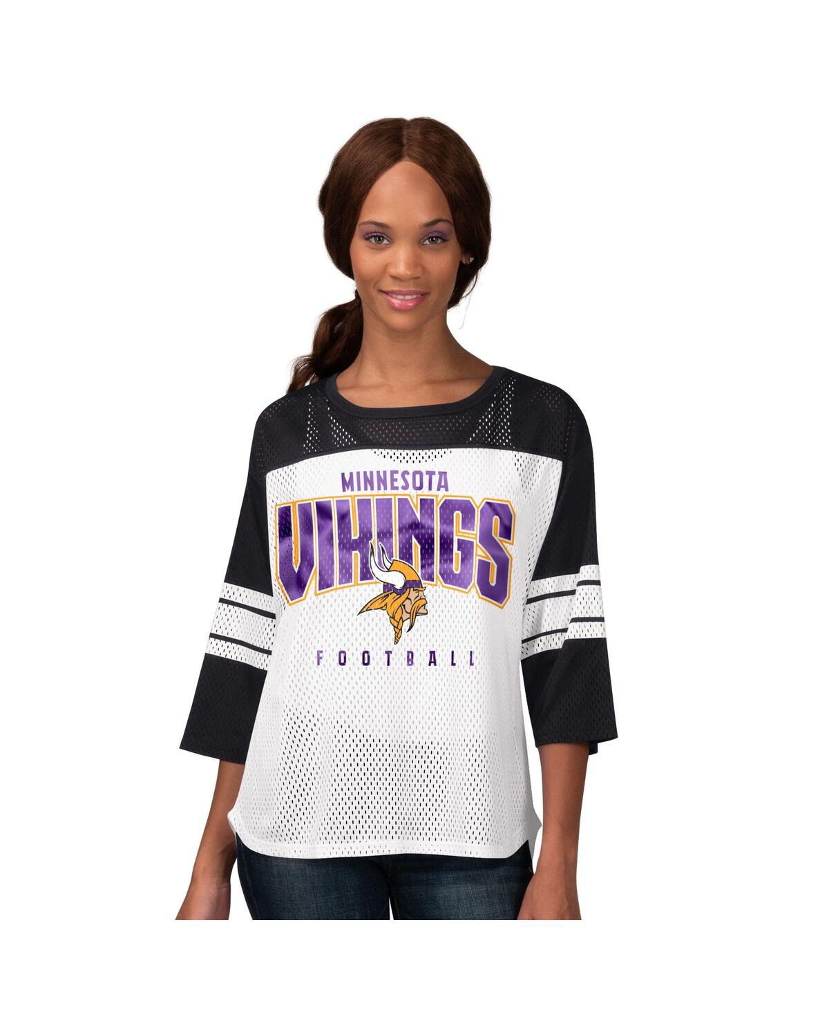 G-iii 4Her by Carl Banks Women's Black Minnesota Vikings First Team 3/4-Sleeve Mesh T-Shirt