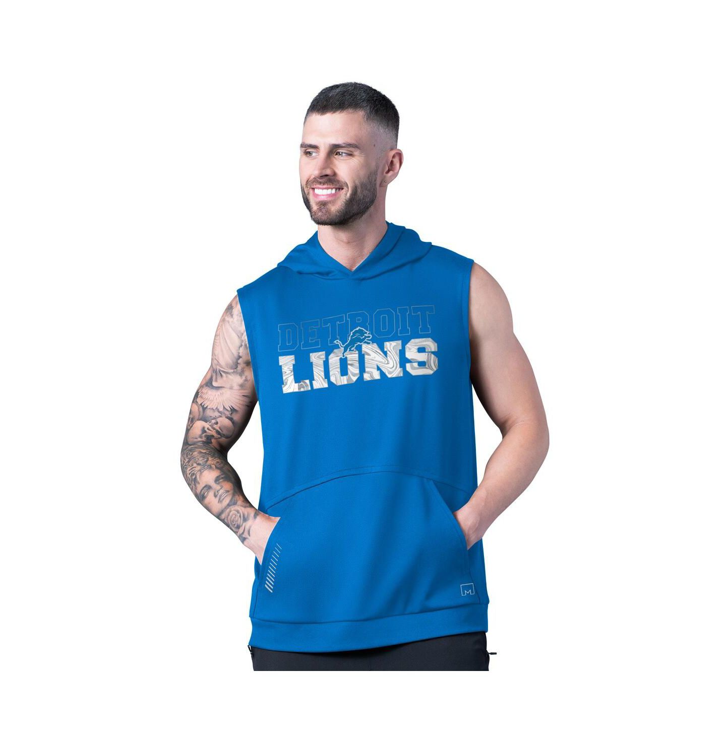 Мужское худи MSX by Michael Strahan Blue Detroit Lions Tri-Blend Rebound Sleeveless — фото 1