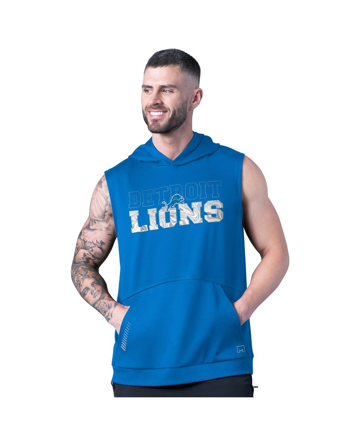 Msx By Michael Strahan Men's Blue Detroit Lions Tri-blend Rebound Sleeveless Hoodie In Blue