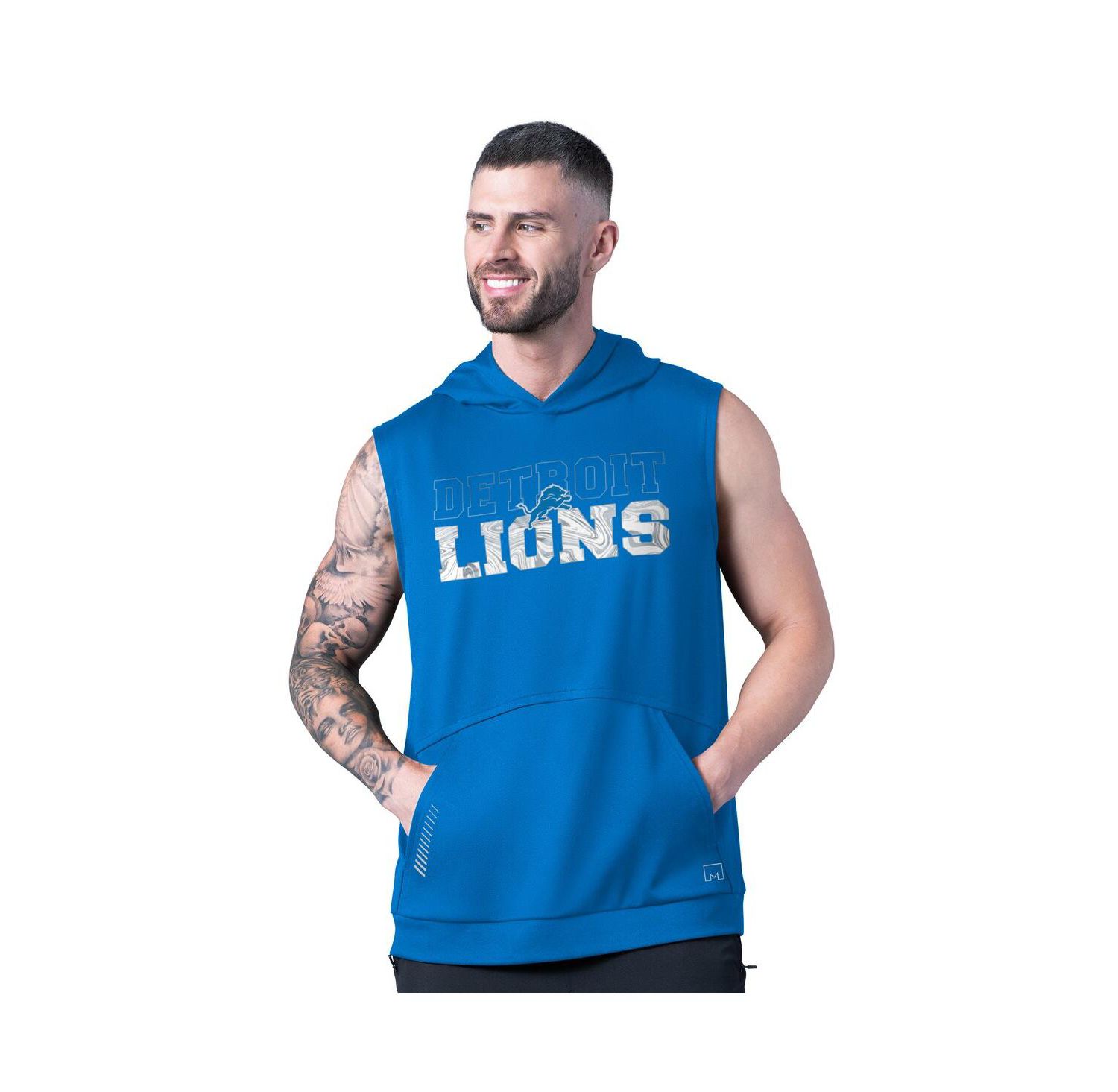 Men's Blue Detroit Lions Tri-Blend Rebound Sleeveless Hoodie