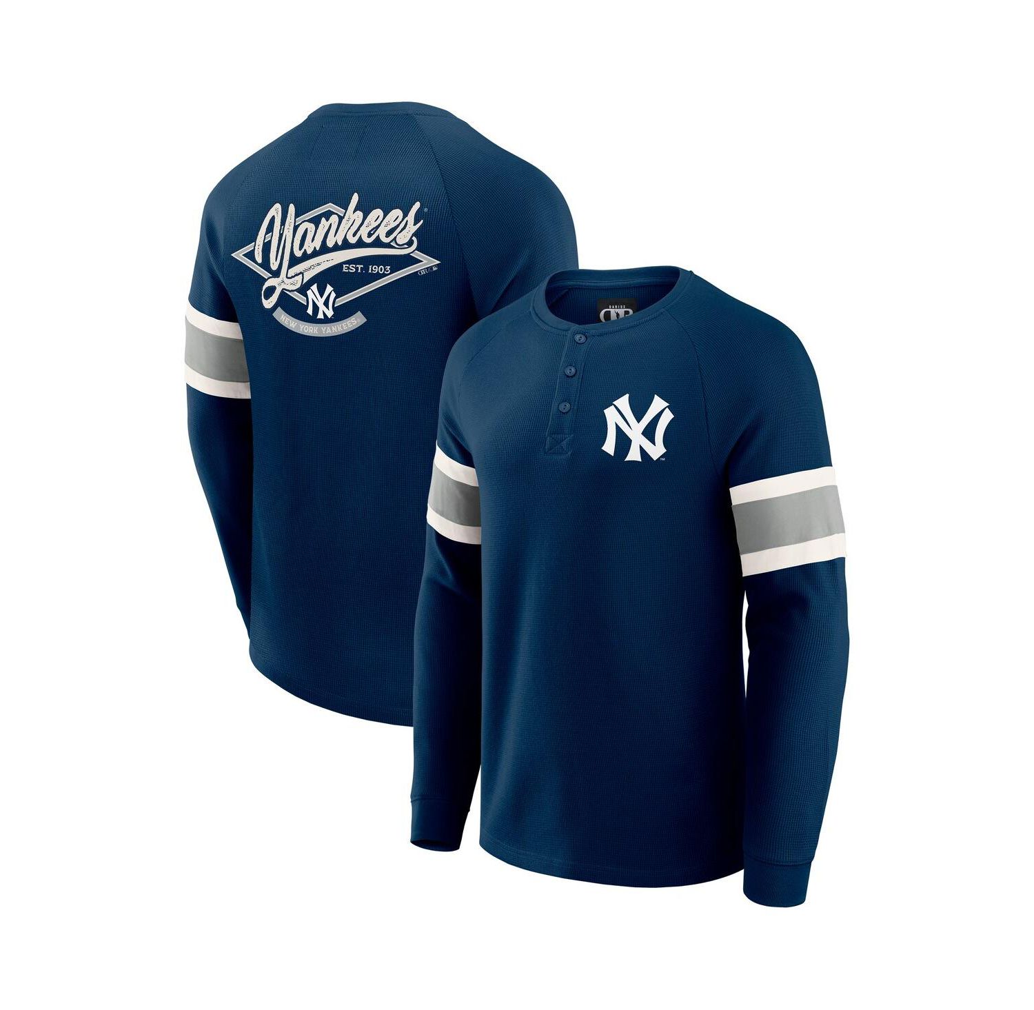 Men's Darius Rucker Collection by Fanatics Navy New York Yankees Waffle-Knit Raglan Long Sleeve Henley T-Shirt