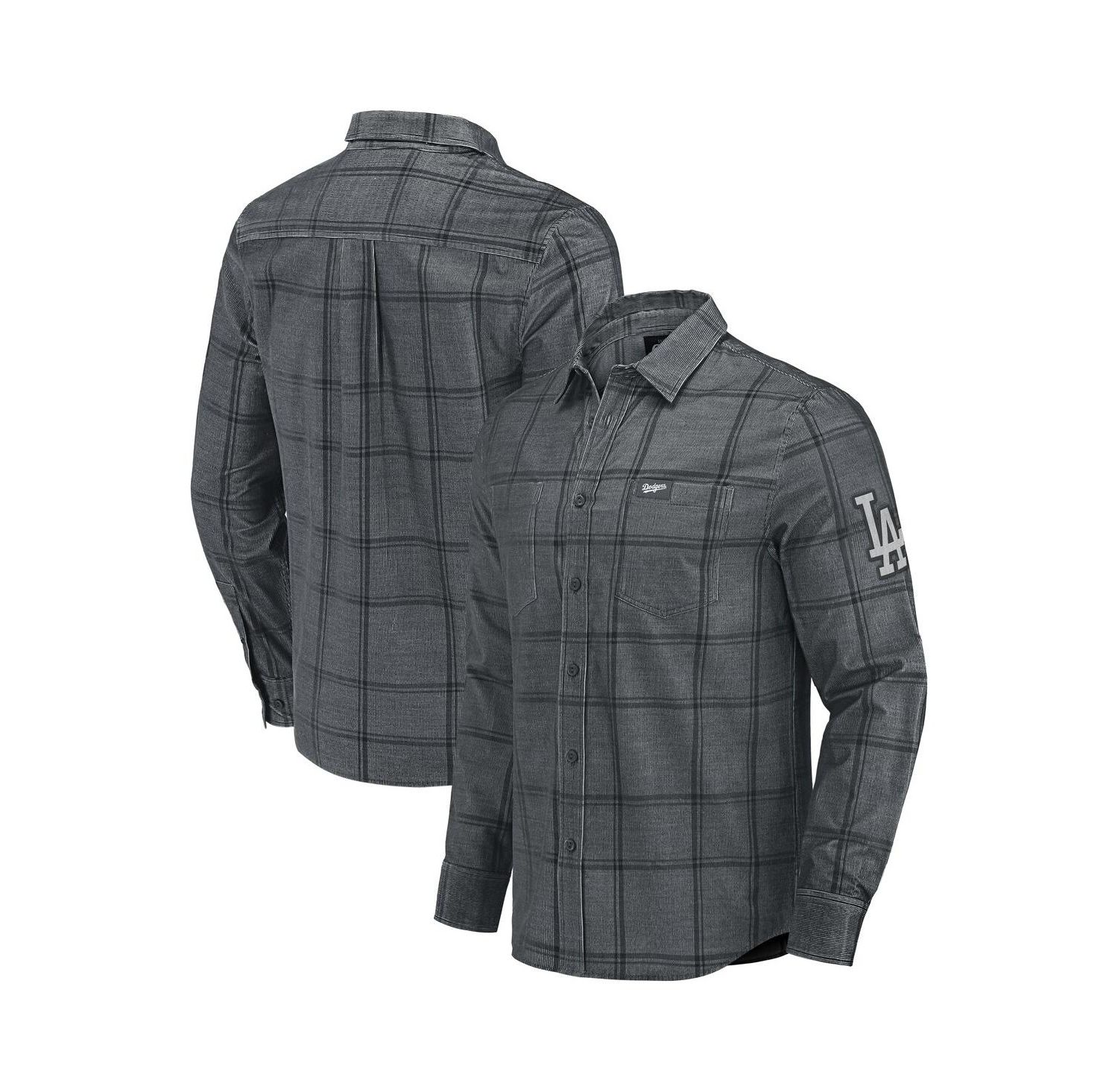 Men's Darius Rucker Collection by Fanatics Gray Los Angeles Dodgers Thin Wale Corduroy Plaid Button Up Shirt