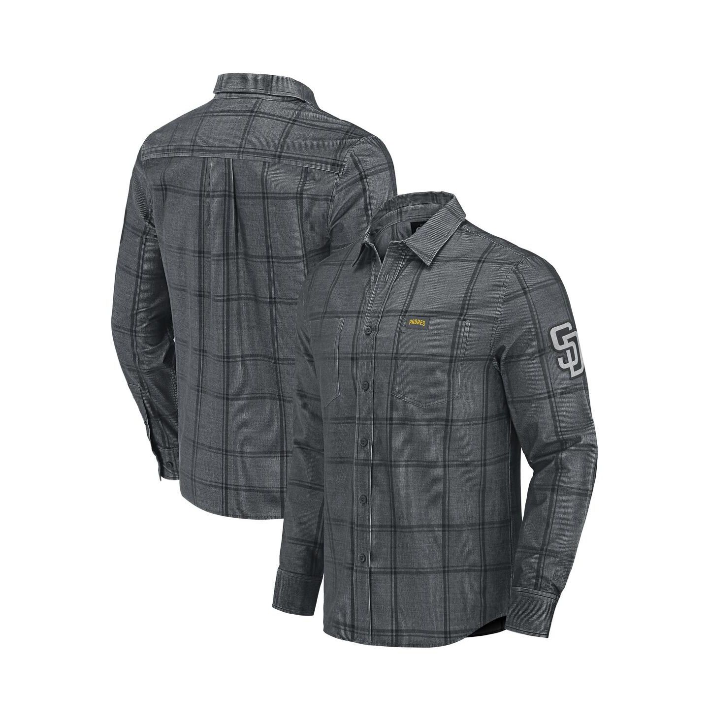 Мужские рубашки Darius Rucker Collection by Fanatics Gray San Diego Padres Thin Wale Corduroy Plaid Button Up — фото 1