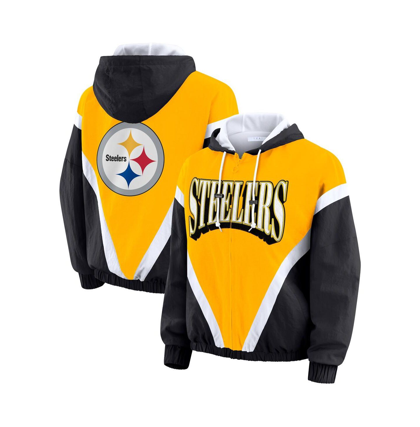 Женская куртка WEAR by Erin Andrews Gold/Black Pittsburgh Steelers Plus Size Retro Crinkle Full-Zip Windbreaker — фото 1