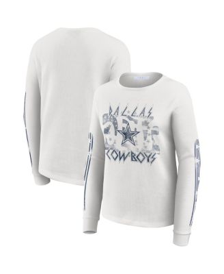 WEAR by Erin Andrews - Women's White Dallas Cowboys Graphic Waffle Long-Sleeve T-Shirt