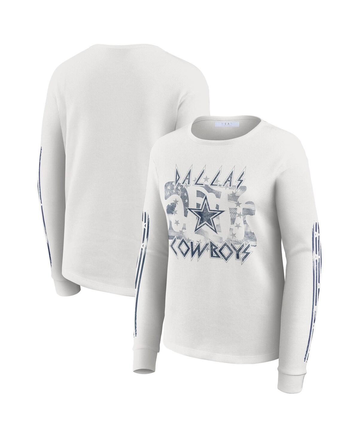 Wear By Erin Andrews Women's White Dallas Cowboys Graphic Waffle Long-sleeve T-shirt In White