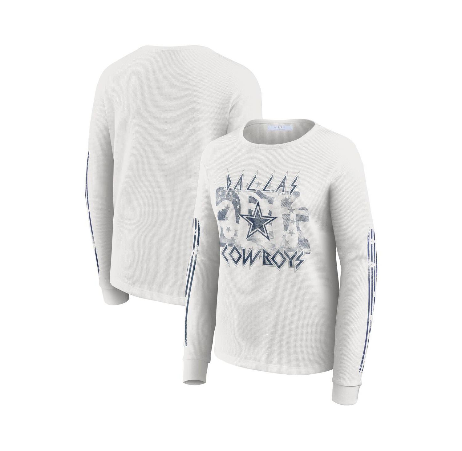 Women's White Dallas Cowboys Graphic Waffle Long-Sleeve T-Shirt