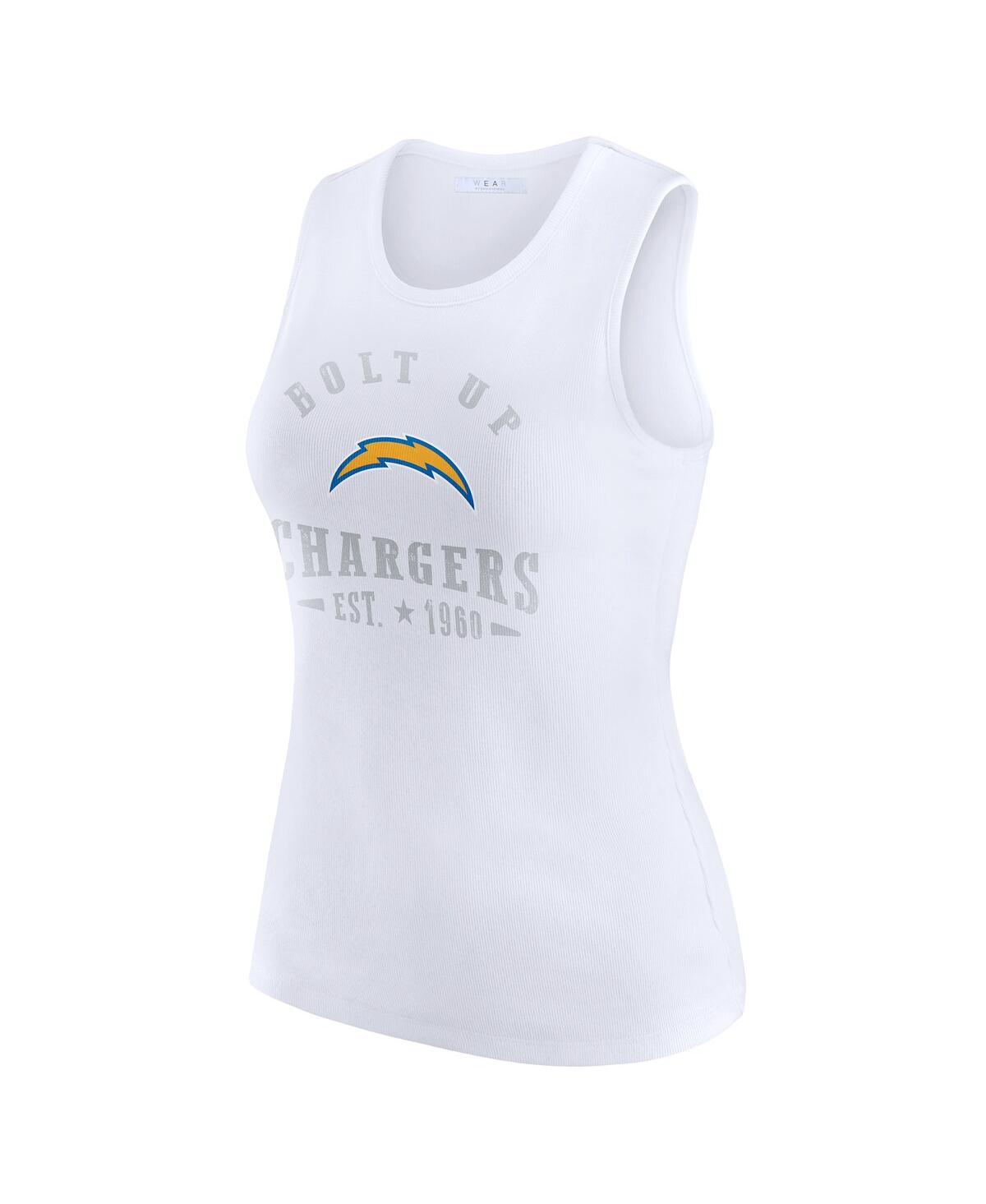 Wear By Erin Andrews Women's White Los Angeles Chargers Ribbed Graphic Tank Top In White