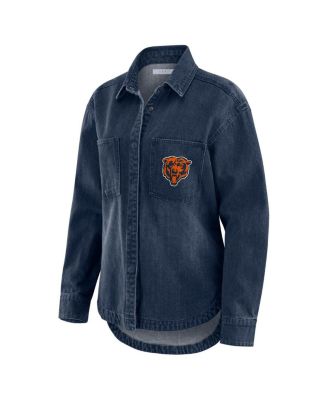 Women's Denim Chicago Bears Washed Oversized Denim Full-Snap Shacket