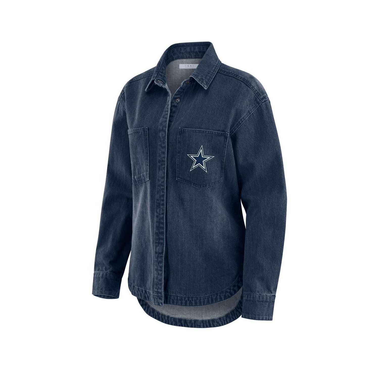 Women's Denim Dallas Cowboys Washed Oversized Denim Full-Snap Shacket