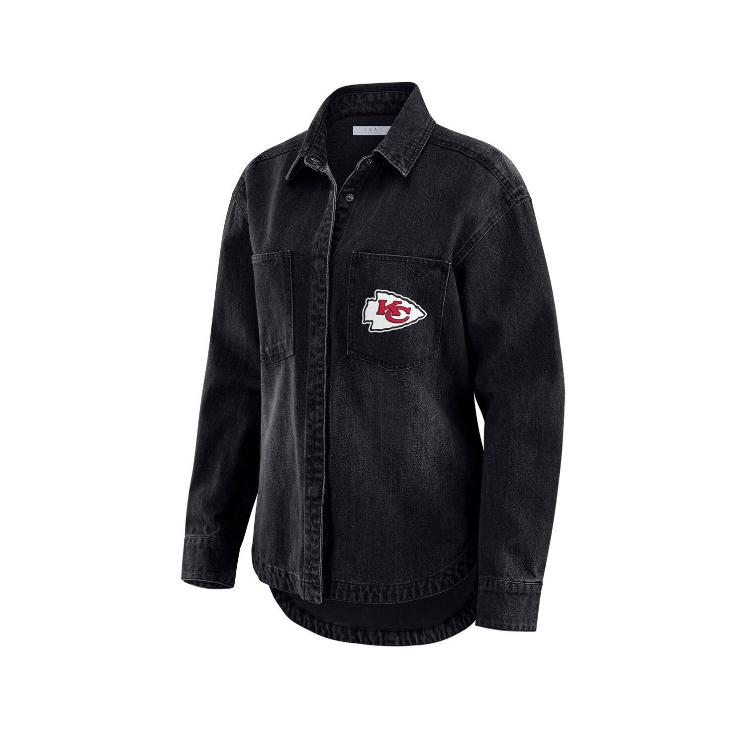 Women's Black Kansas City Chiefs Washed Oversized Denim Full-Snap Shacket