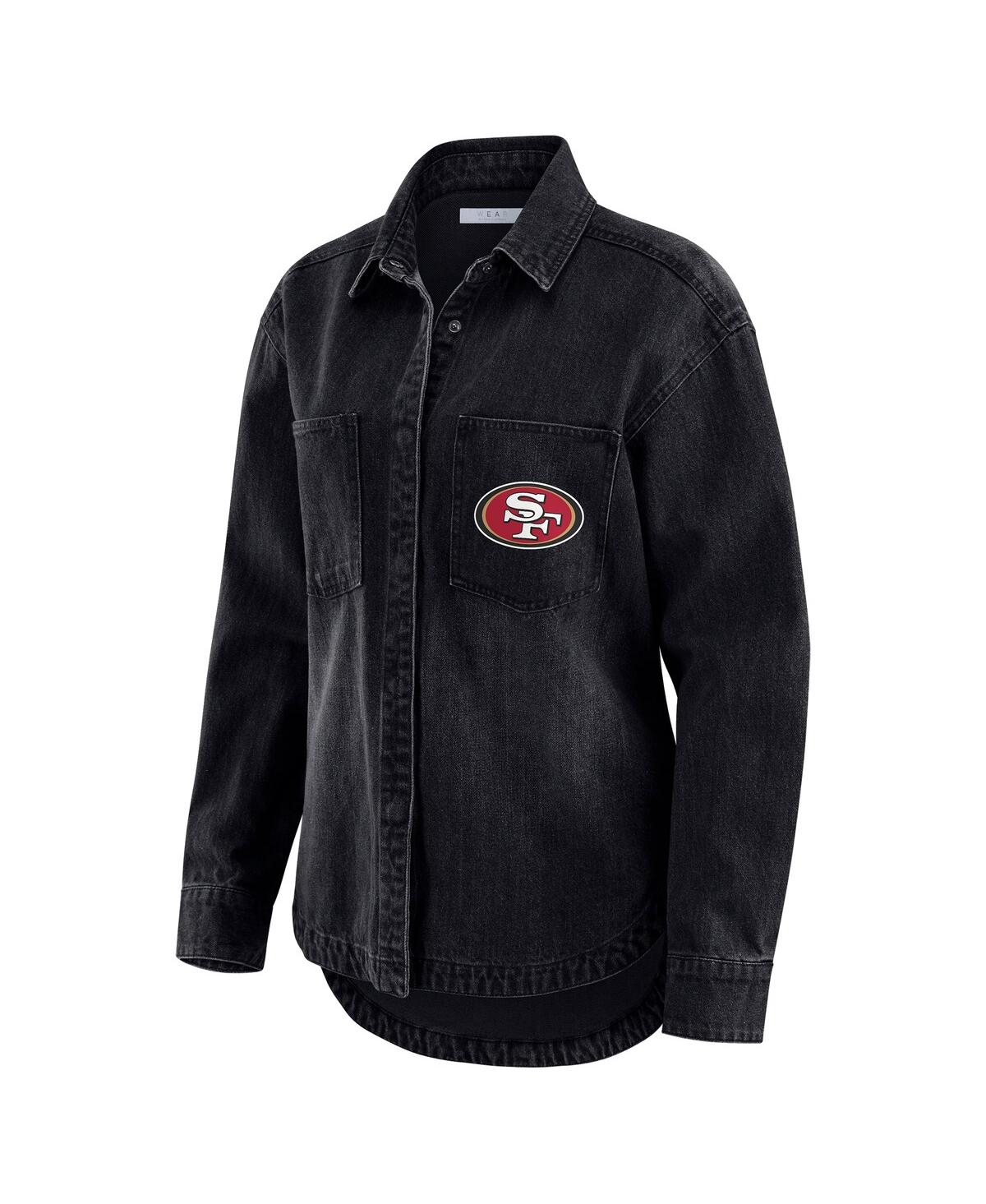 Wear By Erin Andrews Women's Black San Francisco 49ers Washed Oversized Denim Full-snap Shacket In Black